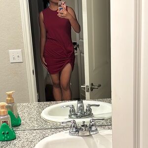 SHEIN Red Asymmetrical Ruched Bodycon Mini Dress